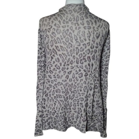 Acrobat Leopard Animal Print Open Front Silk Cashmere Knit Cardigan Size Medium - Picture 2 of 8
